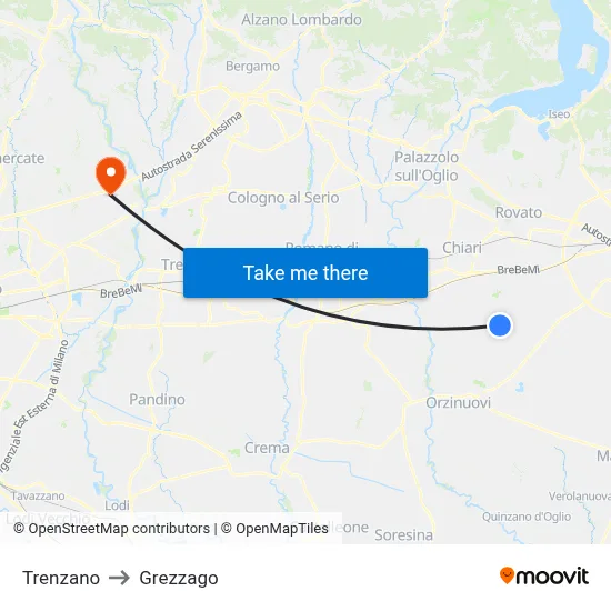 Trenzano to Grezzago map