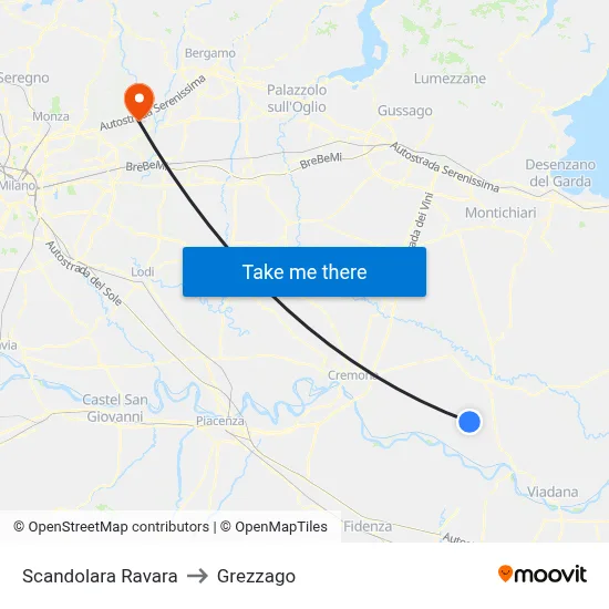 Scandolara Ravara to Grezzago map