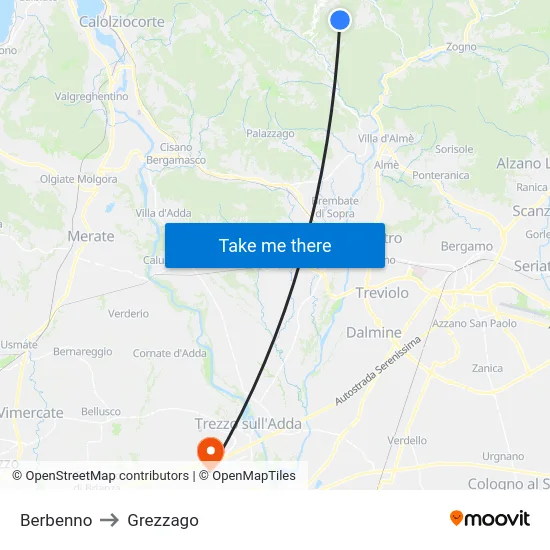 Berbenno to Grezzago map