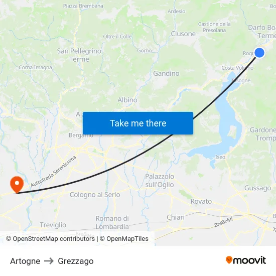 Artogne to Grezzago map