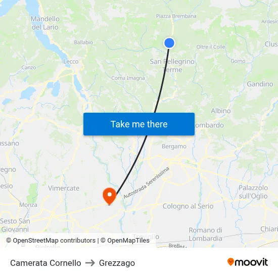 Camerata Cornello to Grezzago map