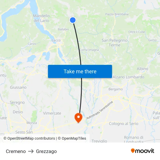 Cremeno to Grezzago map