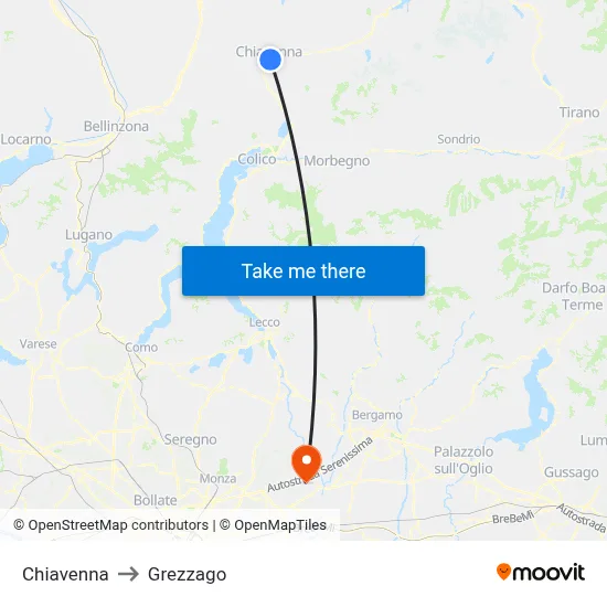 Chiavenna to Grezzago map