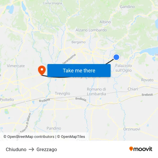 Chiuduno to Grezzago map