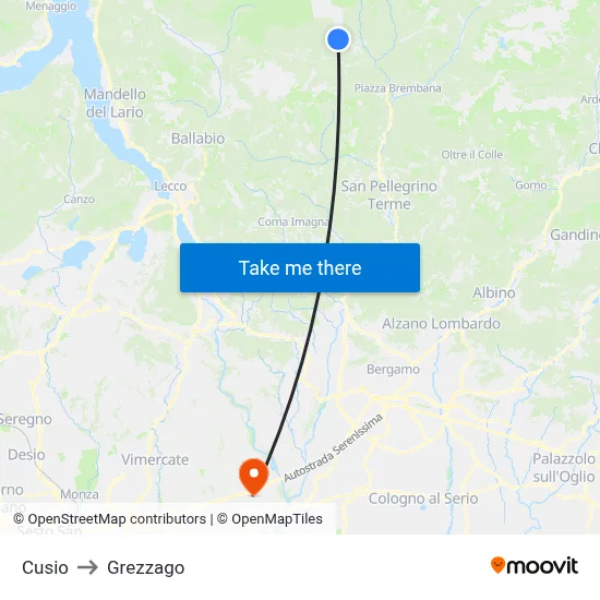 Cusio to Grezzago map