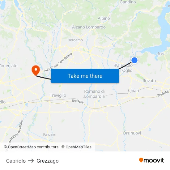 Capriolo to Grezzago map