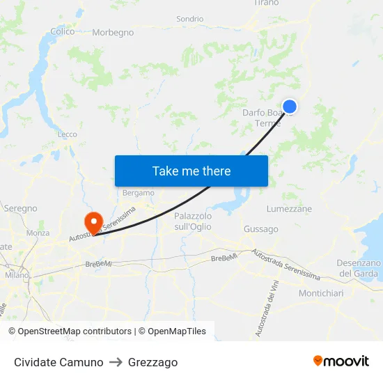 Cividate Camuno to Grezzago map