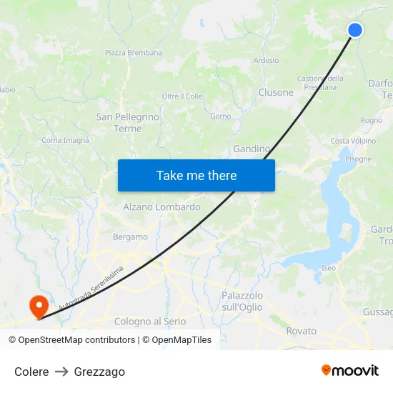 Colere to Grezzago map
