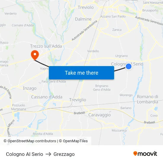 Cologno Al Serio to Grezzago map