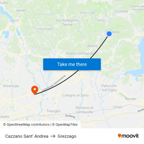 Cazzano Sant' Andrea to Grezzago map