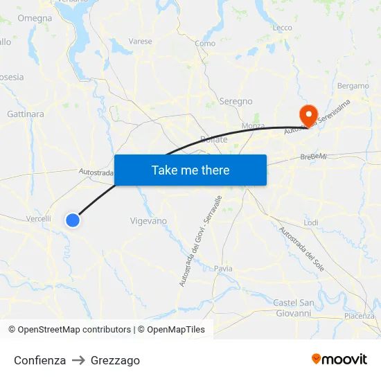 Confienza to Grezzago map