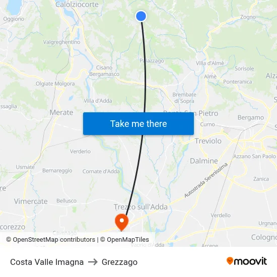 Costa Valle Imagna to Grezzago map