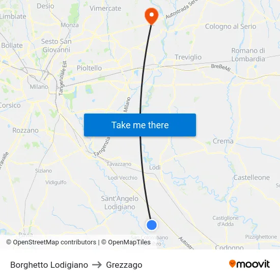 Borghetto Lodigiano to Grezzago map