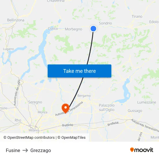 Fusine to Grezzago map