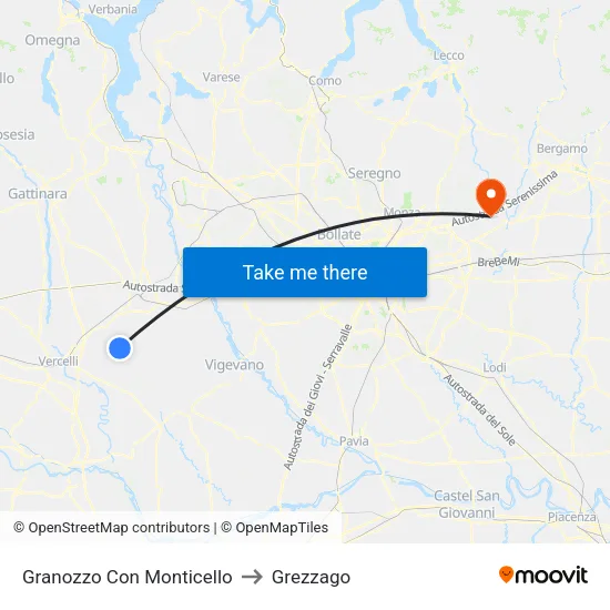 Granozzo Con Monticello to Grezzago map