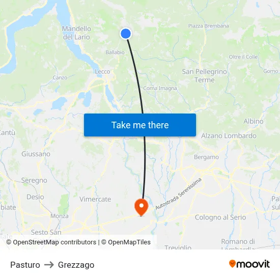 Pasturo to Grezzago map