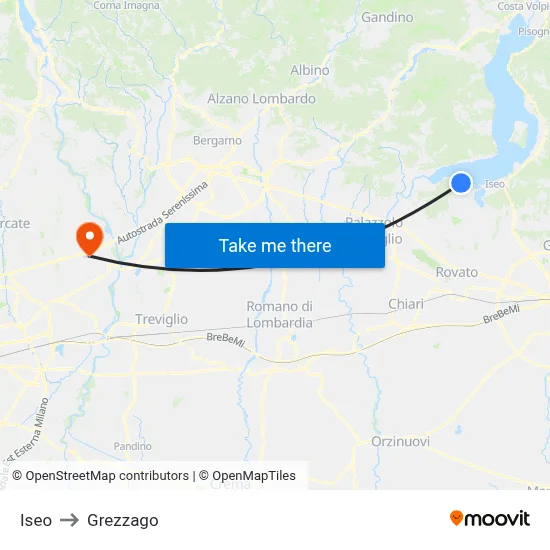 Iseo to Grezzago map