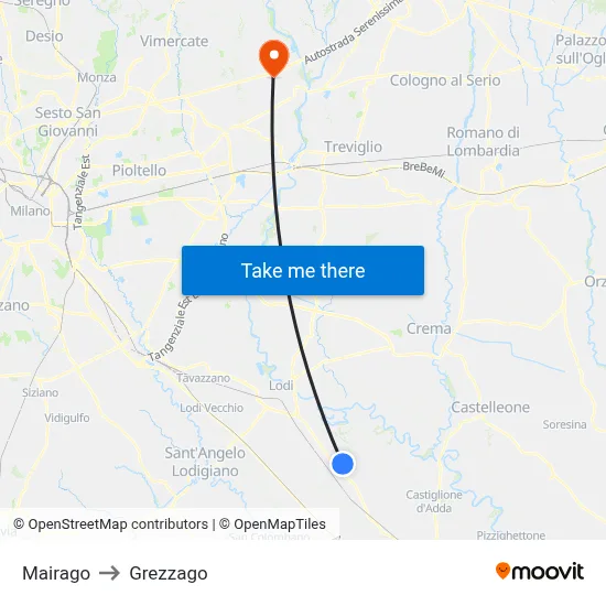Mairago to Grezzago map