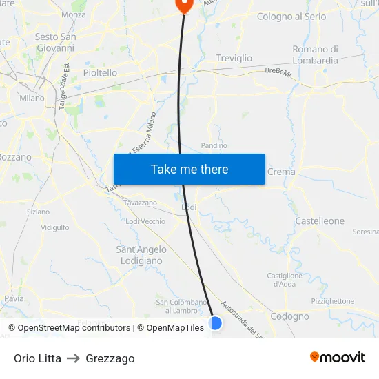 Orio Litta to Grezzago map
