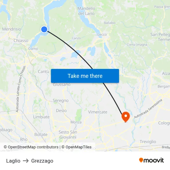 Laglio to Grezzago map