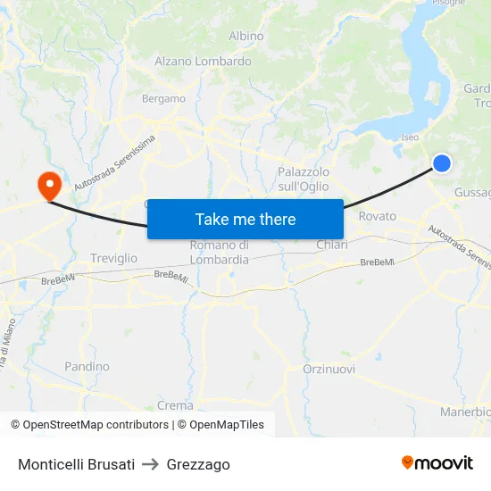Monticelli Brusati to Grezzago map