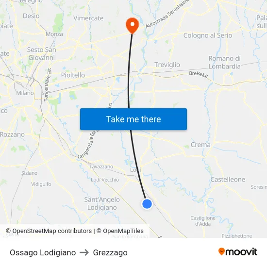 Ossago Lodigiano to Grezzago map