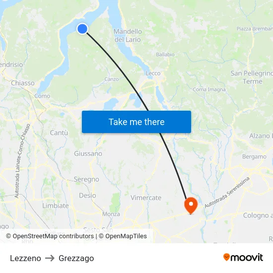 Lezzeno to Grezzago map