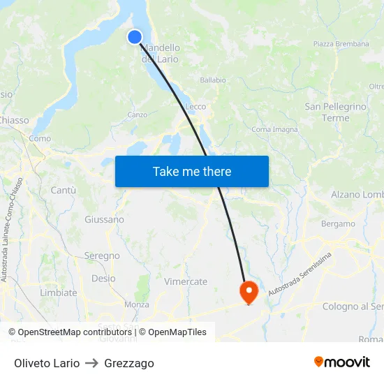 Oliveto Lario to Grezzago map