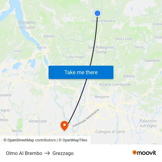 Olmo Al Brembo to Grezzago map