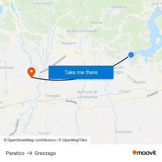 Paratico to Grezzago map