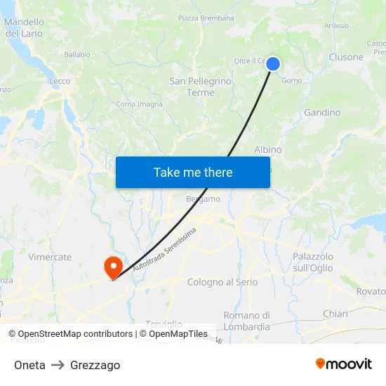 Oneta to Grezzago map