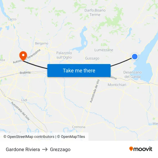 Gardone Riviera to Grezzago map