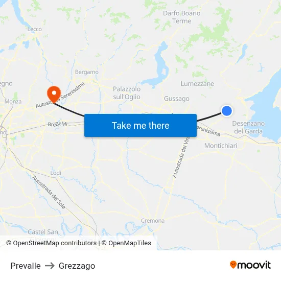Prevalle to Grezzago map