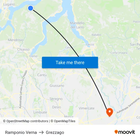 Ramponio Verna to Grezzago map