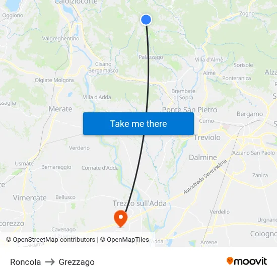 Roncola to Grezzago map