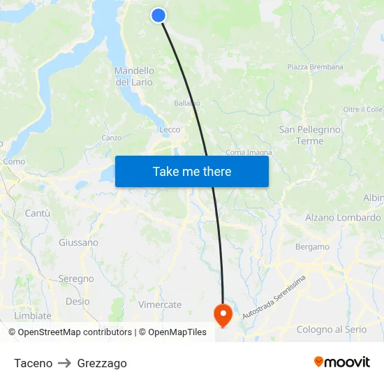 Taceno to Grezzago map