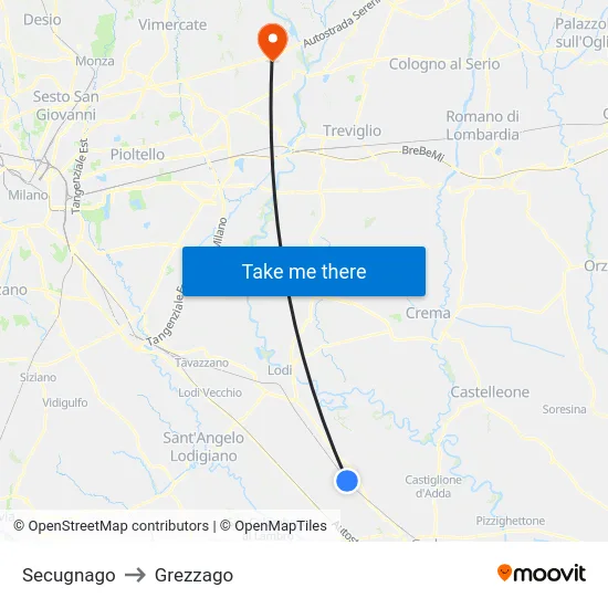 Secugnago to Grezzago map