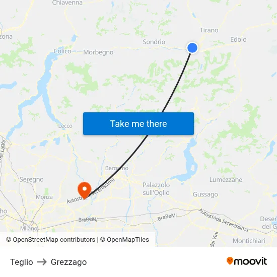 Teglio to Grezzago map