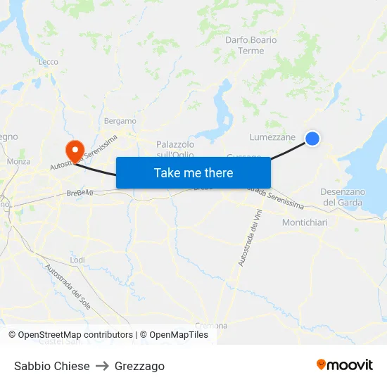 Sabbio Chiese to Grezzago map