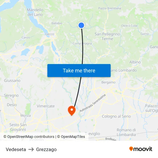 Vedeseta to Grezzago map