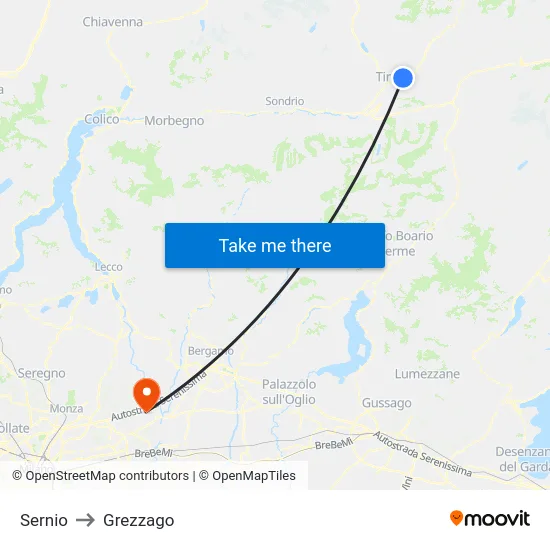 Sernio to Grezzago map