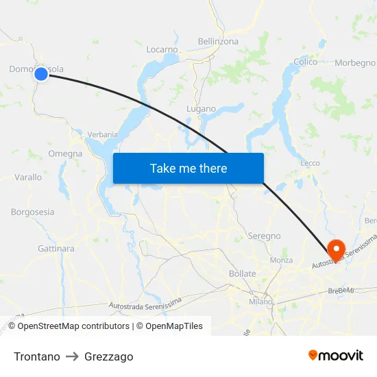 Trontano to Grezzago map