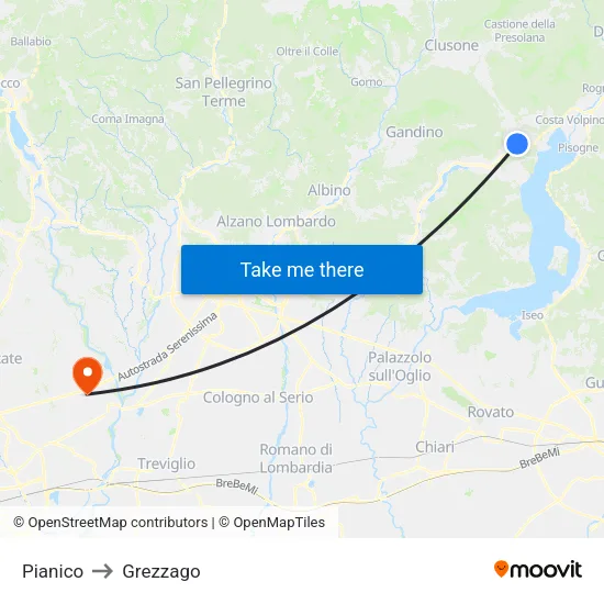 Pianico to Grezzago map