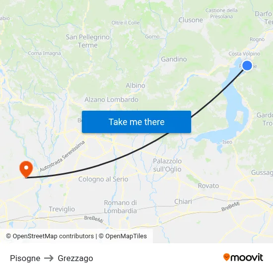 Pisogne to Grezzago map