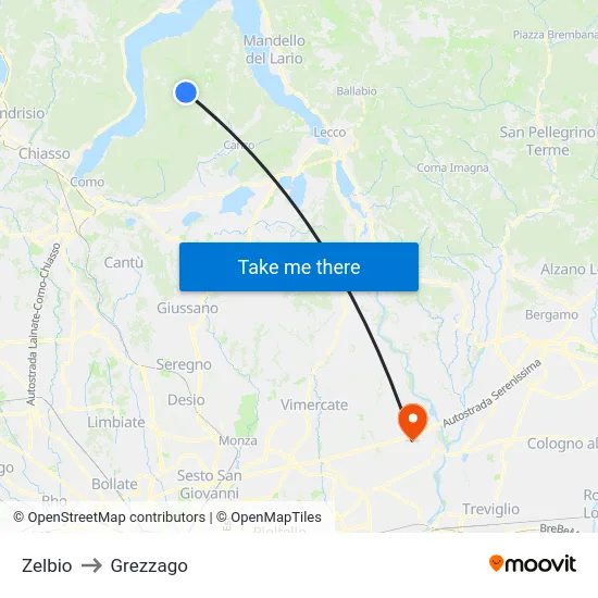 Zelbio to Grezzago map