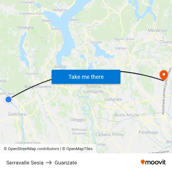 Serravalle Sesia to Guanzate map