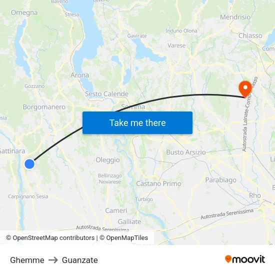 Ghemme to Guanzate map