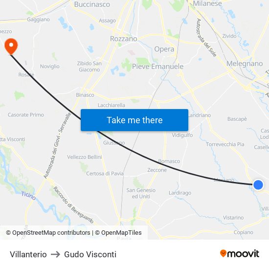 Villanterio to Gudo Visconti map