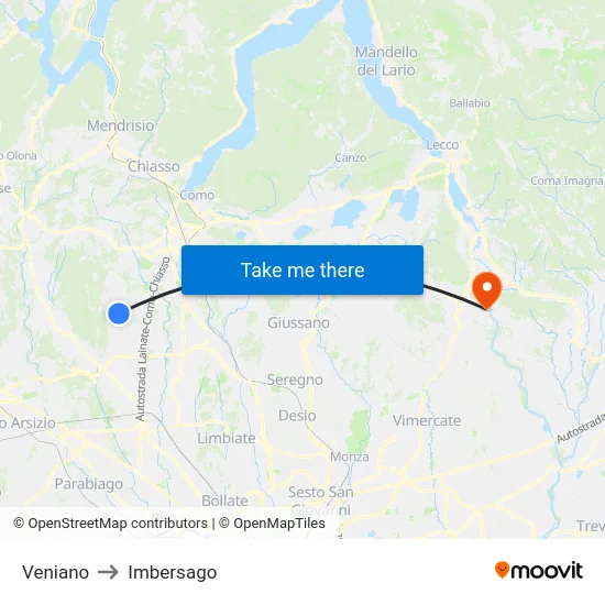 Veniano to Imbersago map