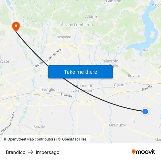Brandico to Imbersago map